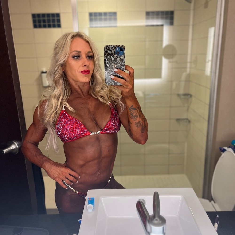 Angel Competition Bikini Red Bikini with Rhinestone Straps - Picture 4 of 6